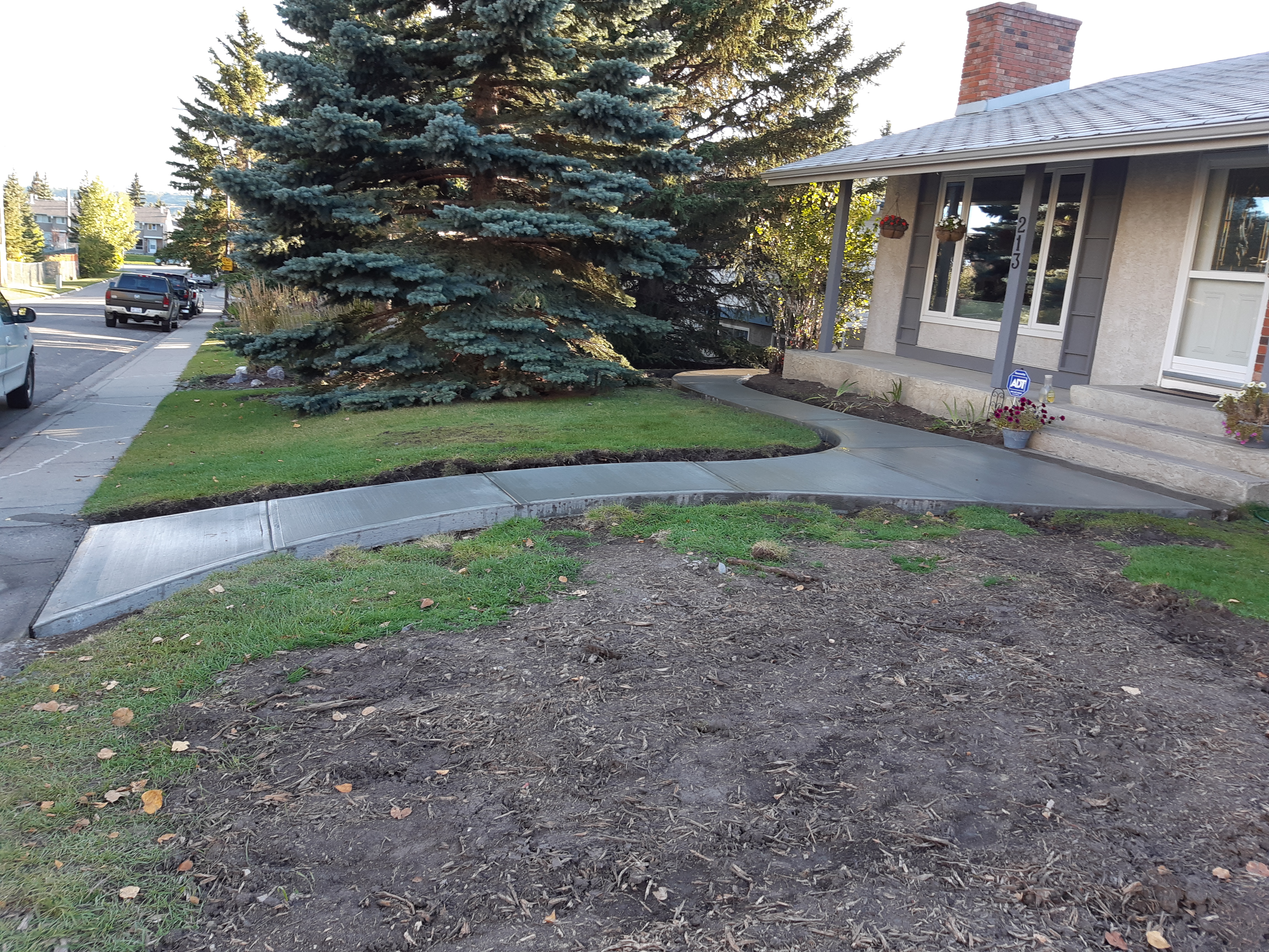Curved Concrete Walkway Front Yard Calgary